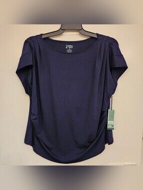 Terra & Sky Pleated Shoulder Top Dark Navy Plus Size 1X 16W-18W NWT